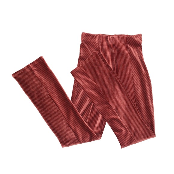 New In Rust Velour Ribbed Pants Small High Rise Stretch - Picture 1 of 8